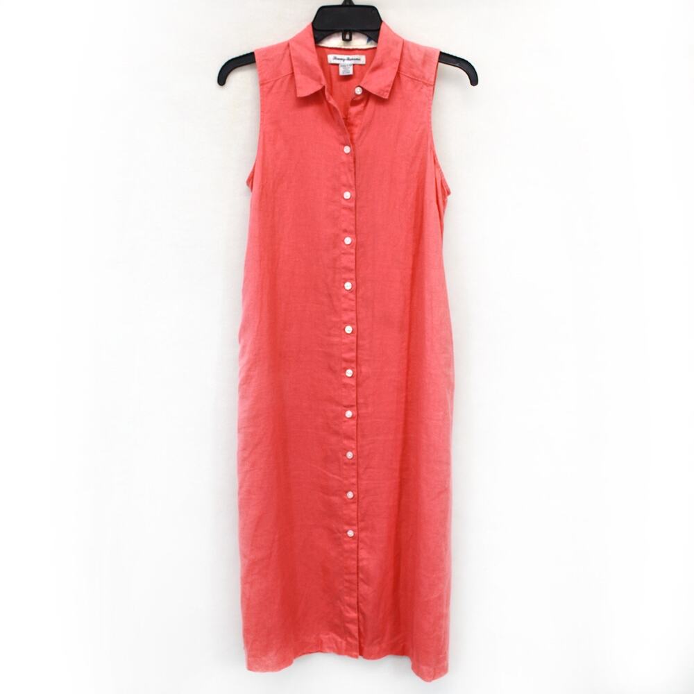 Tommy Bahama 100% linen button down collared sleeveless shirt dress XXS